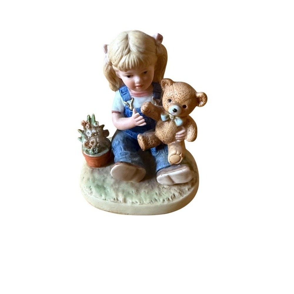 HOMCO Denim Days Debbie with Teddy Bear Figurine Vintage Mini 4‎ in